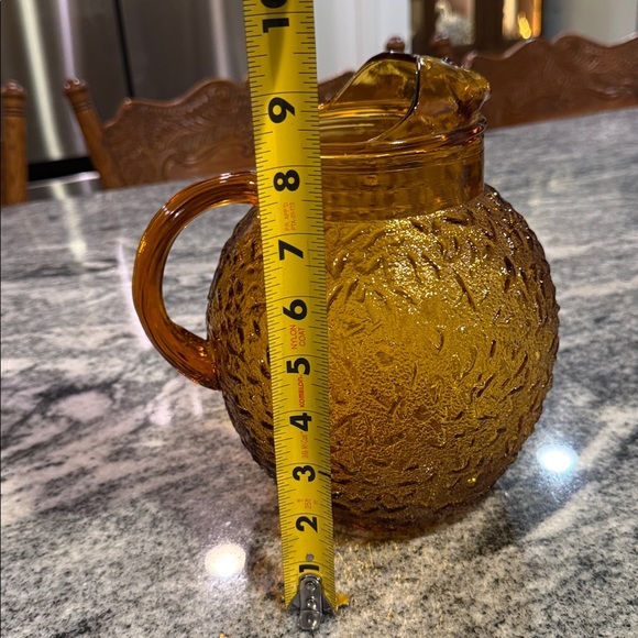vintage Anchor Hocking Lido Milano Honey Gold Crinkle Glass Ball Pitcher - Picture 7 of 8